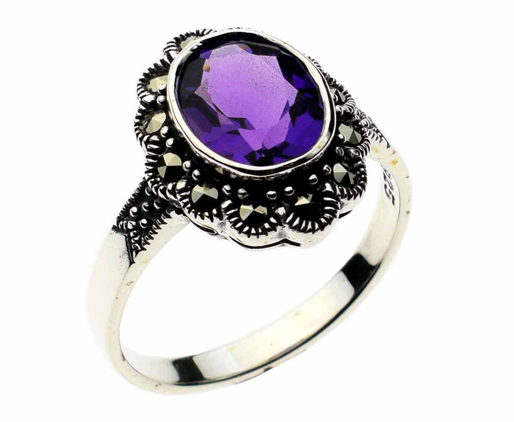Silver Ring Marcasite Amethyst