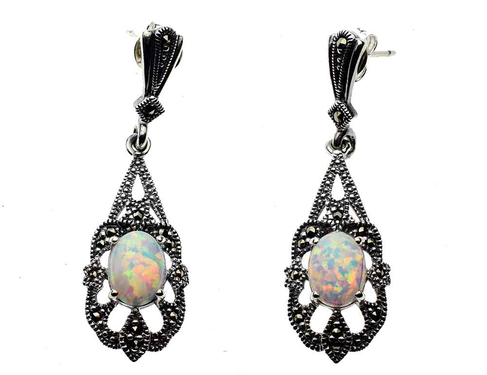 Silver Earring Marcasite Fire