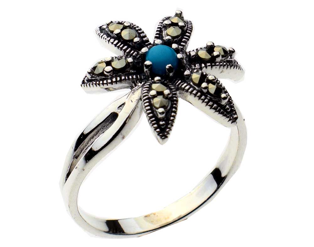 Silver Ring Marcasite Turq