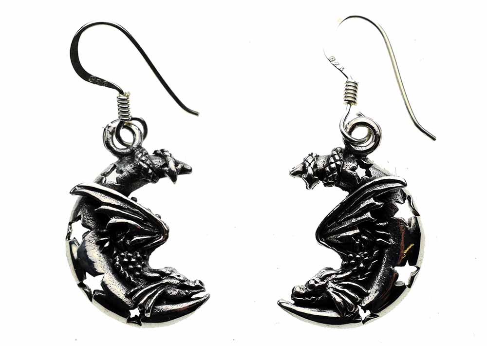 Silver Earring Dragon On Moon Lisa Parker Licensed
