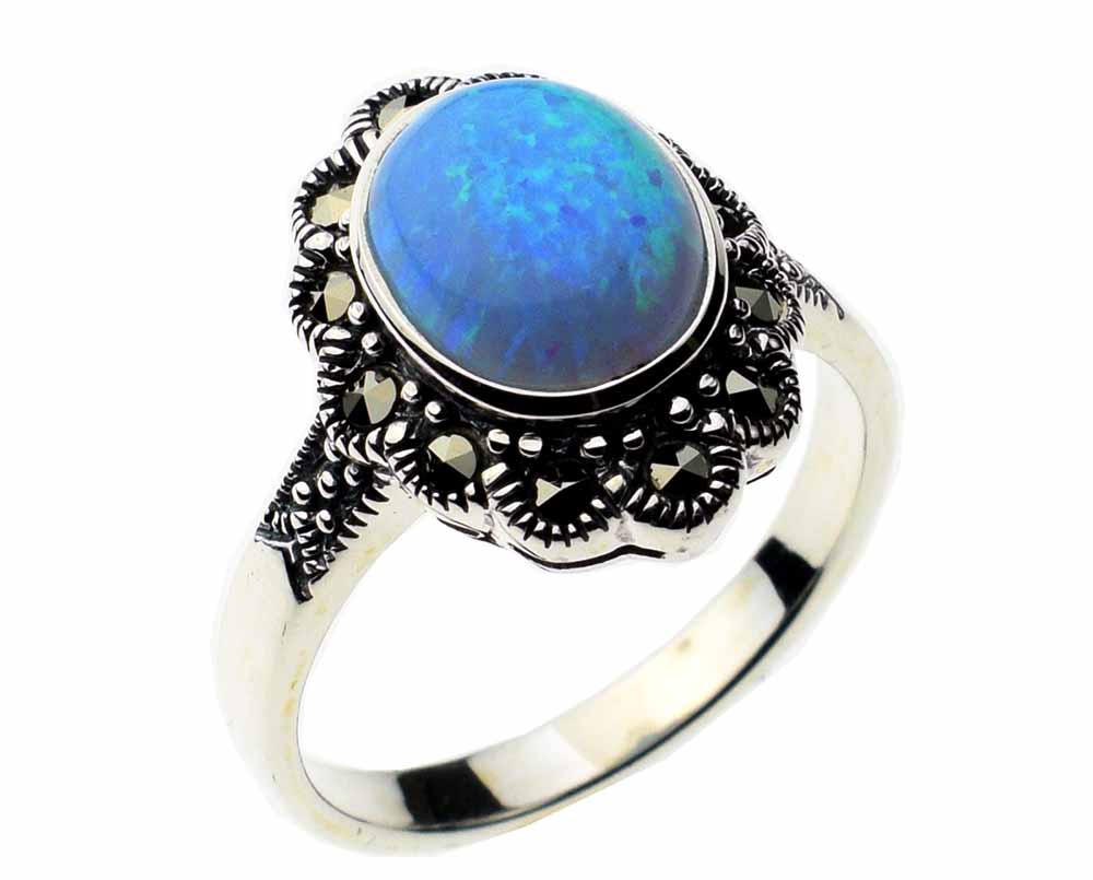 Silver Ring Marcasite Blue