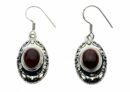 Silver Earring Garnet Circle