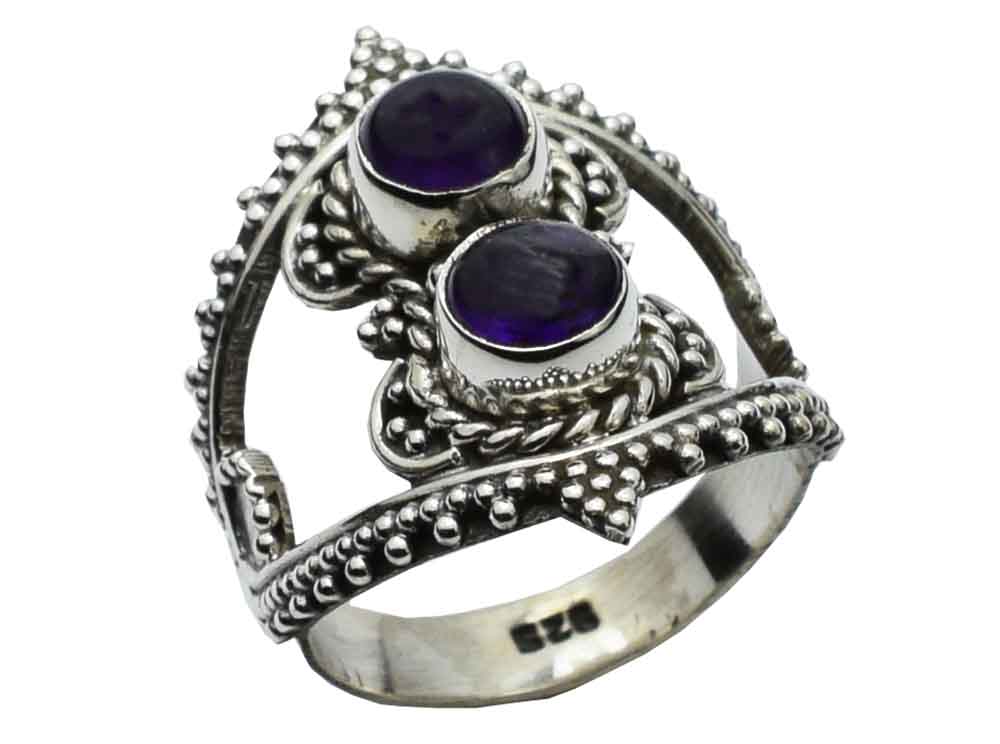 Silver Ring Double Amethyst