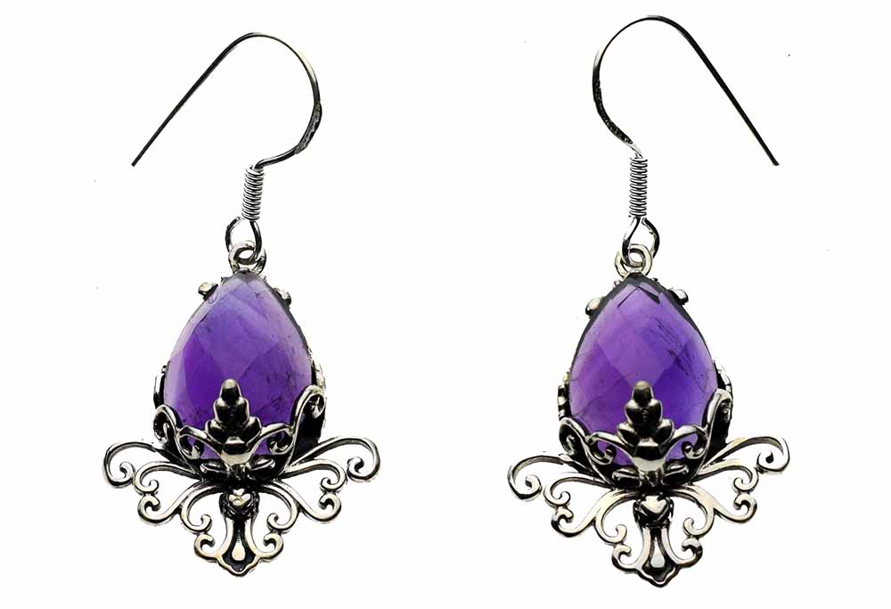 Silver Earring Amethyst Cut