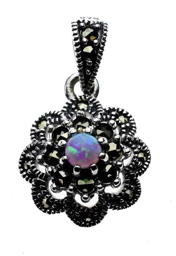Silver Pendant Marcasite Blue