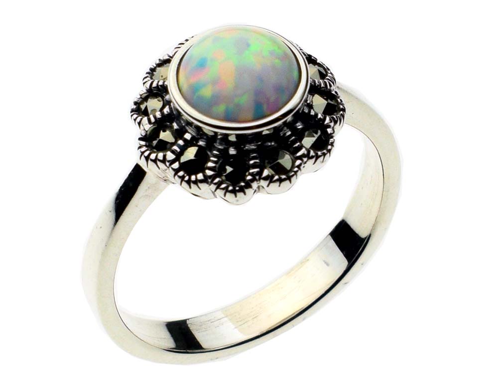 Silver Ring Marcasite Opal