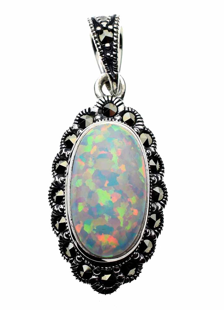 Silver Pendant Marcasite Opal