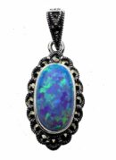 Silver Pendant Marcasite Blue