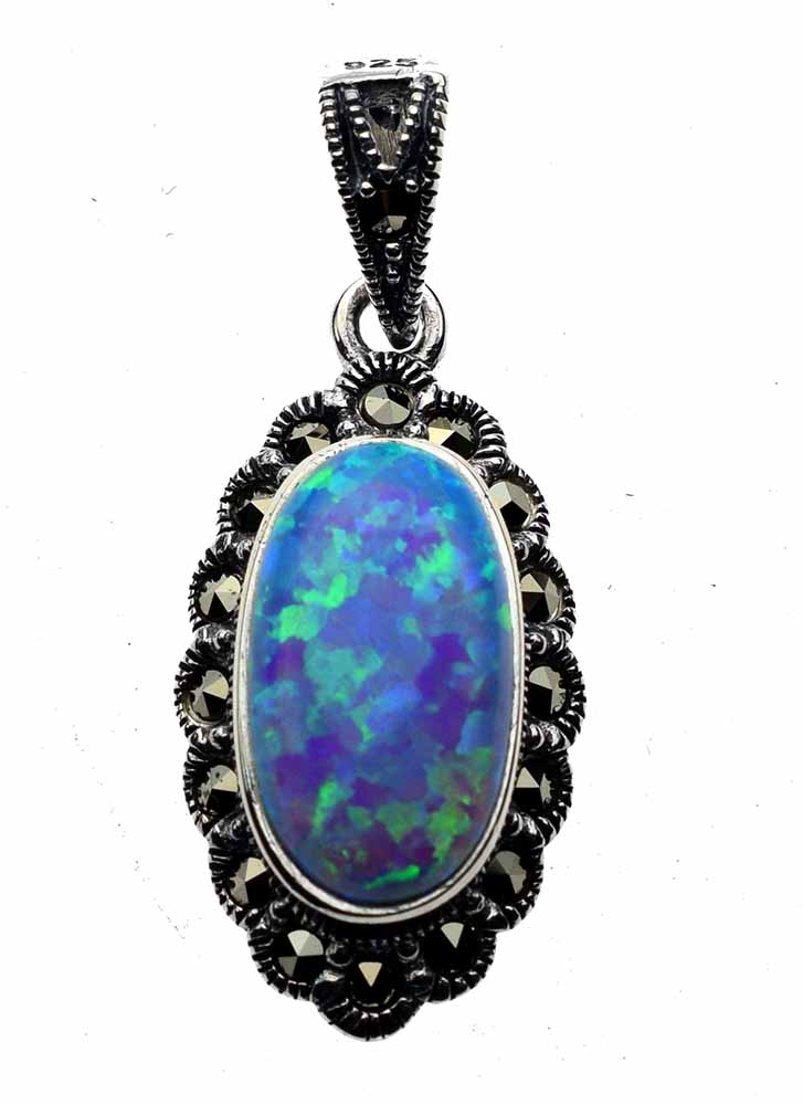 Silver Pendant Marcasite Blue