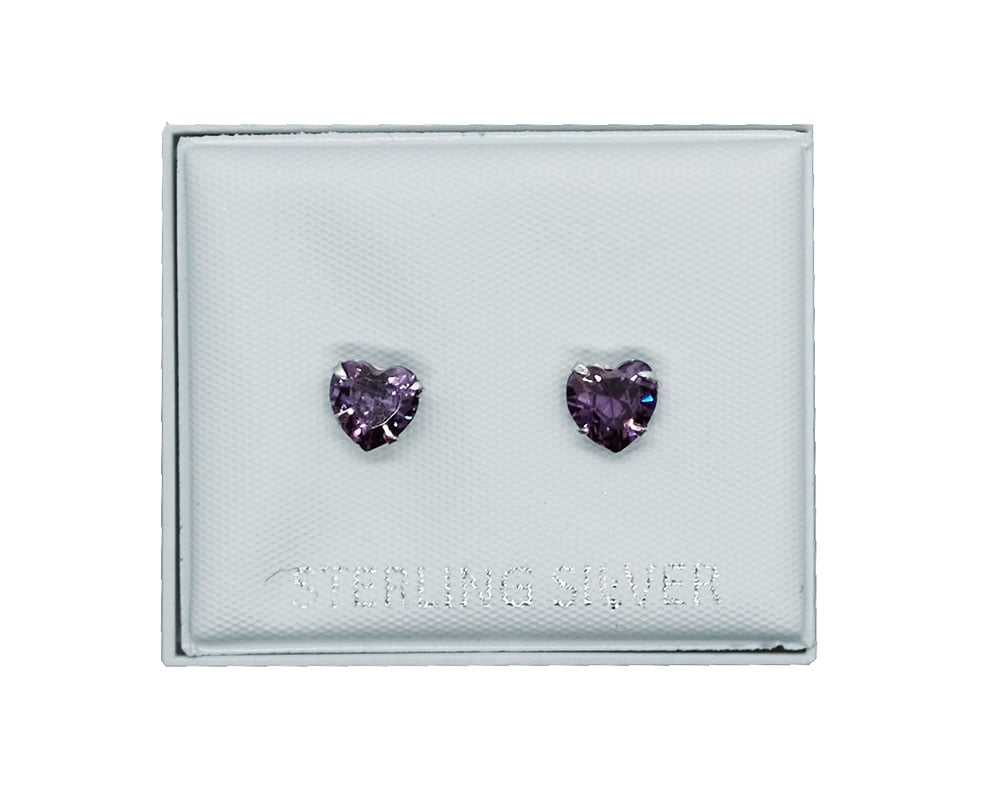 Silver Earring Heart Amethyst