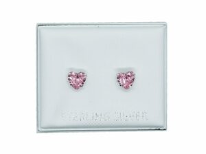 Silver Earring Heart Rose CZ