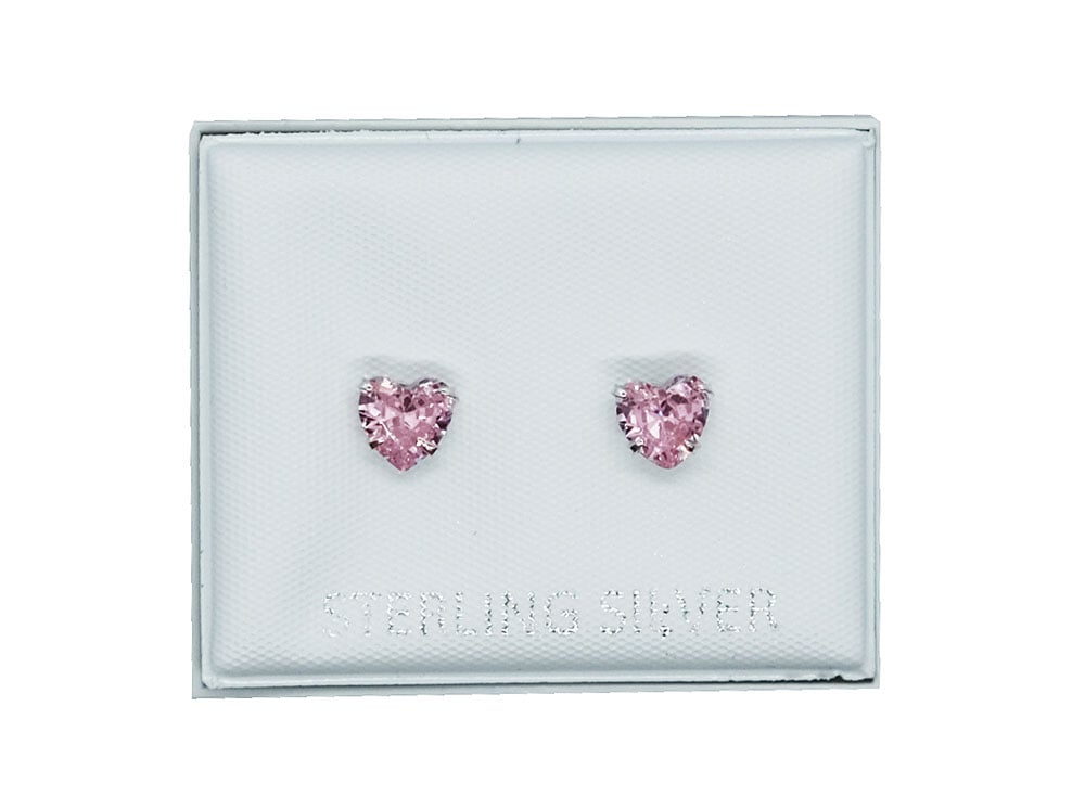 Silver Earring Heart Rose CZ
