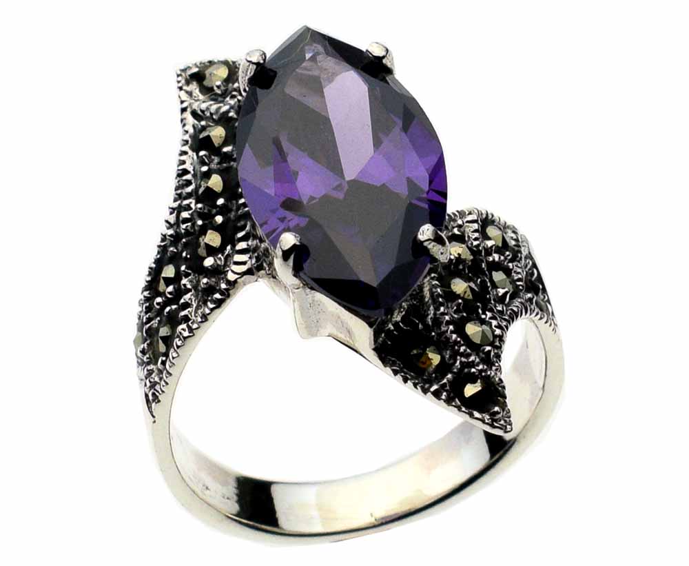 Silver Ring Marcasite Amethyst