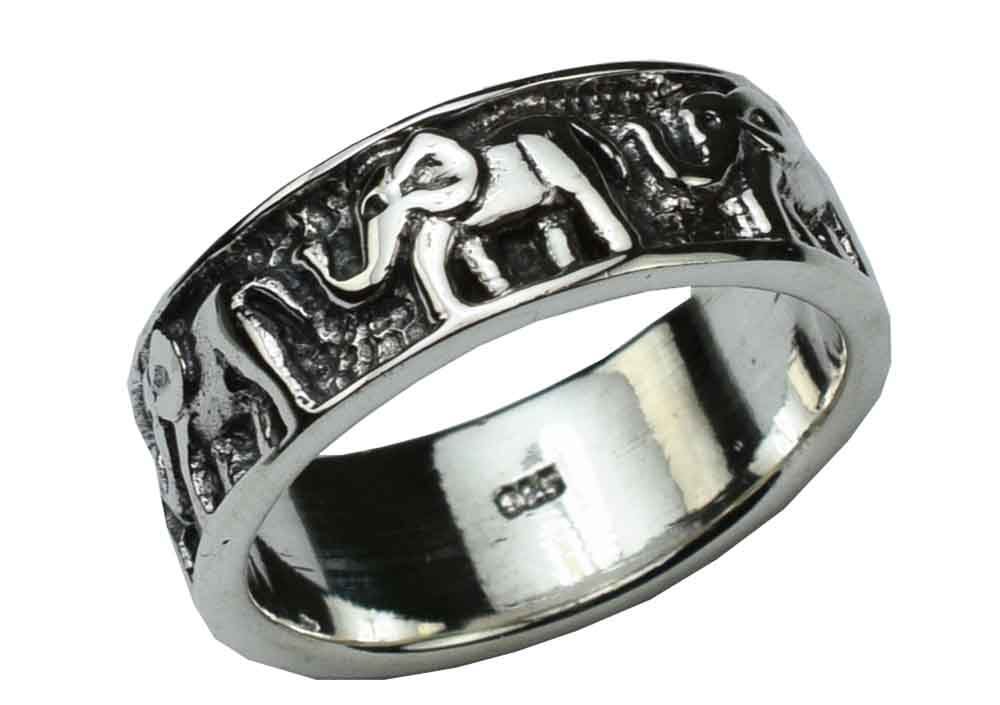 Silver Ring Band Elephants