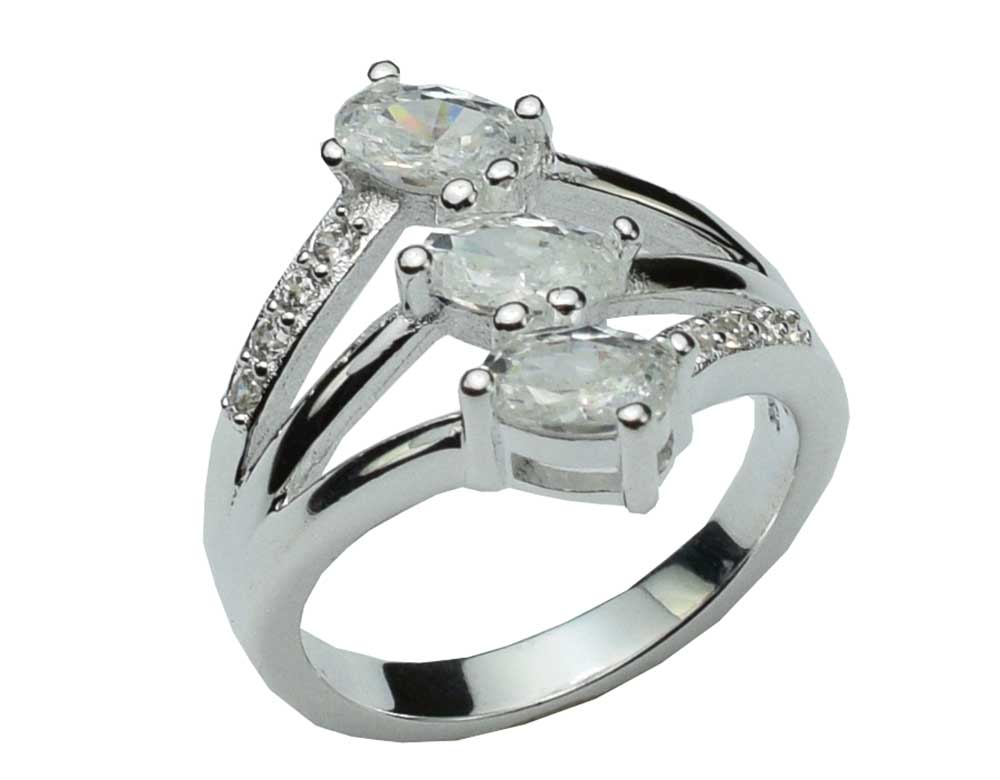 Silver Ring Double CZ Clear