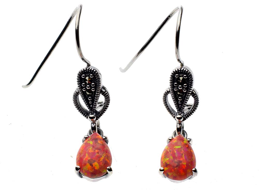 Silver Earring Marcasite Pink