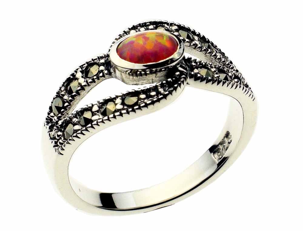 Silver Ring Marcasite Pink