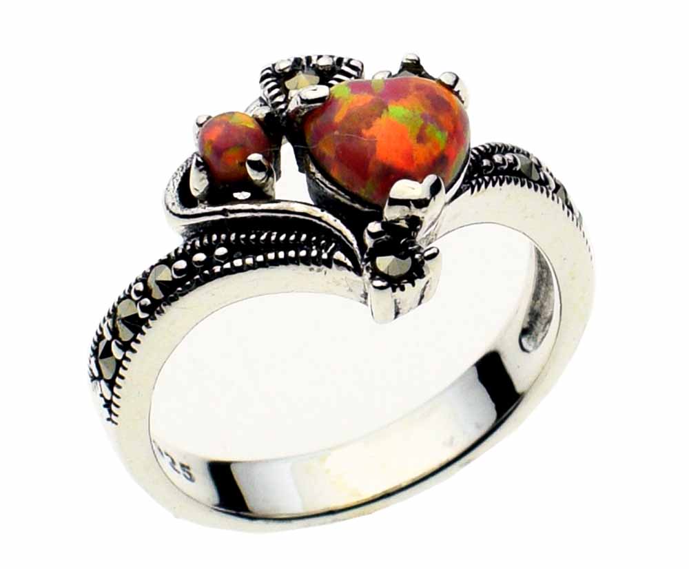 Silver Ring Marcasite Pink