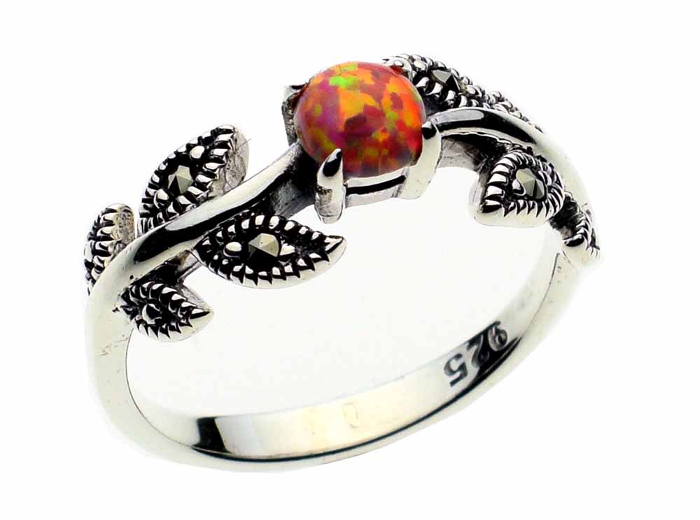 Silver Ring Marcasite Pink