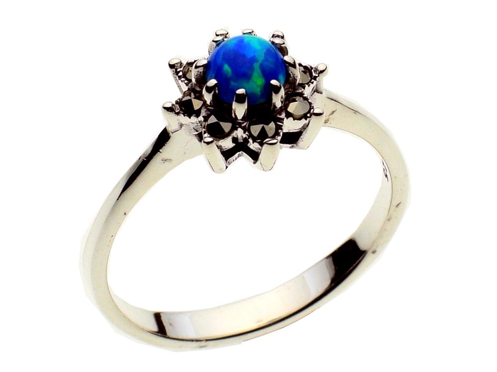Silver Ring Marcasite Blue