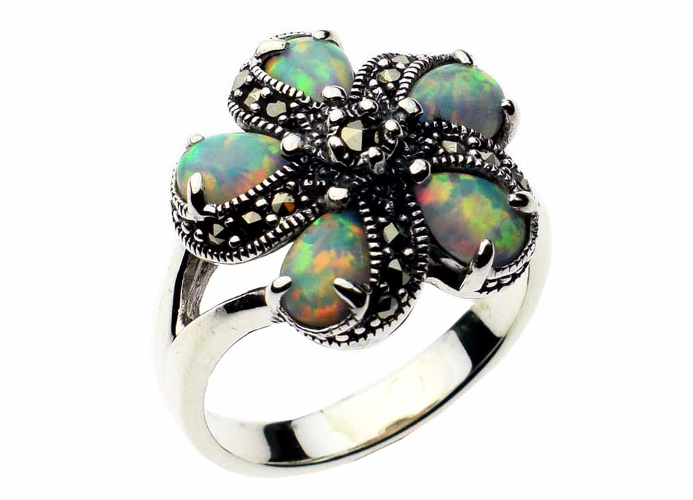Silver Ring Marcasite Opal