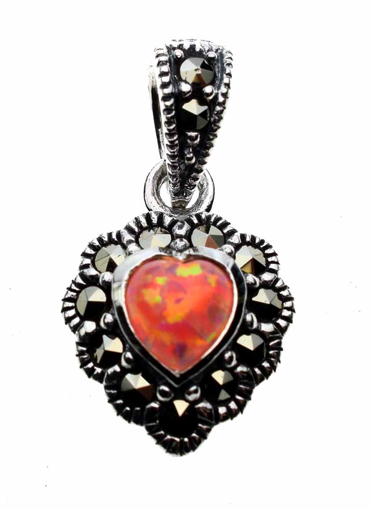Silver Pendant Marcasite Pink