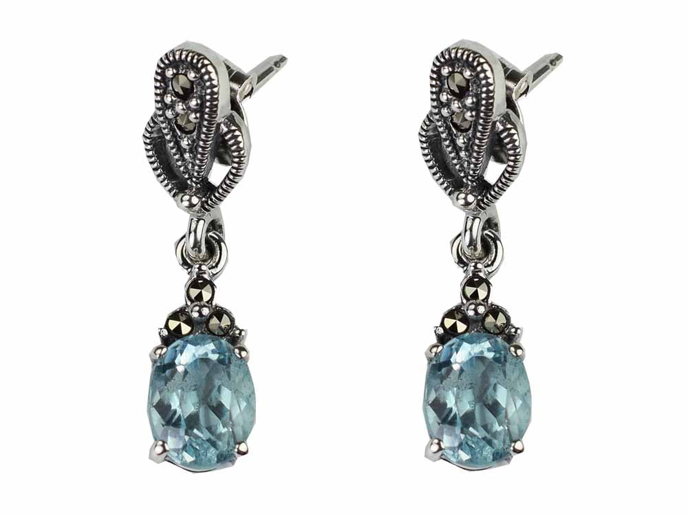 Silver Earring Marcasite Topaz