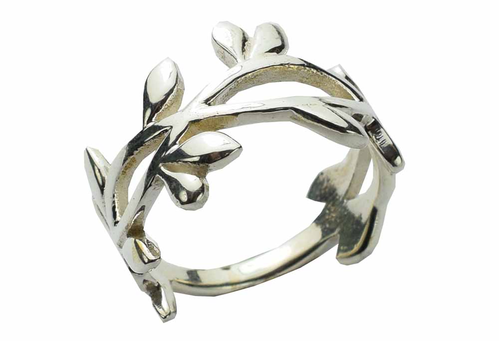 Silver Ring Woven Leaves