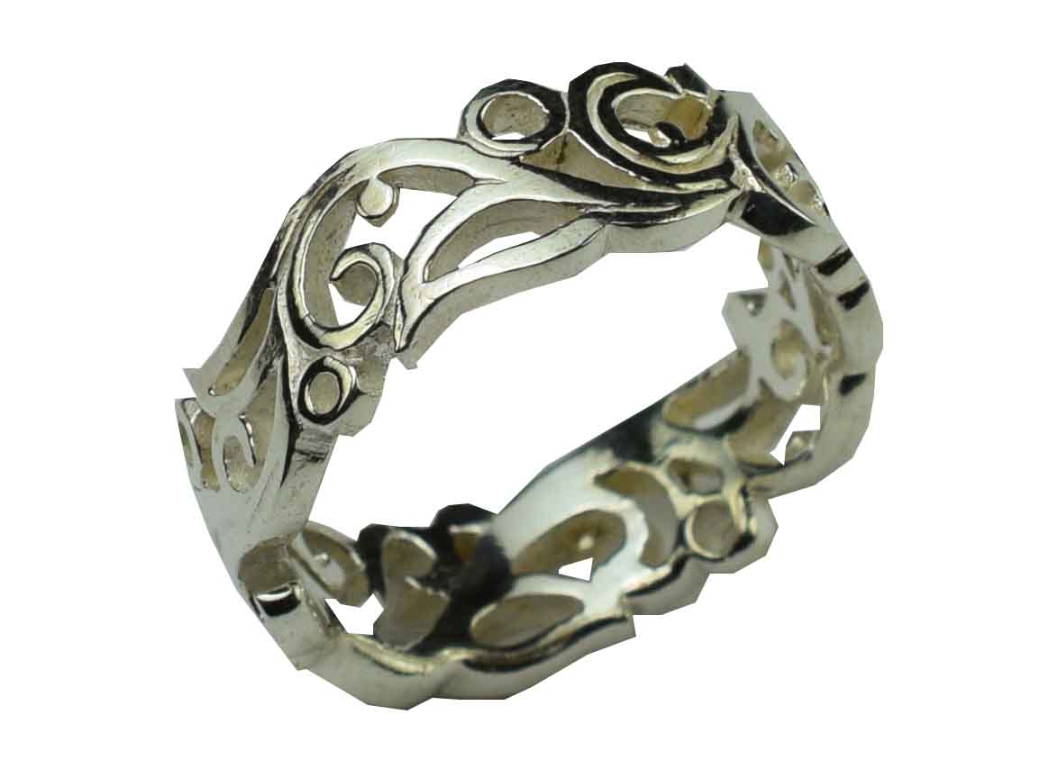 Silver Ring Band Floral