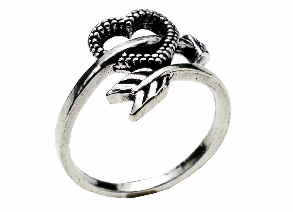 Silver Ring Arrow Heart