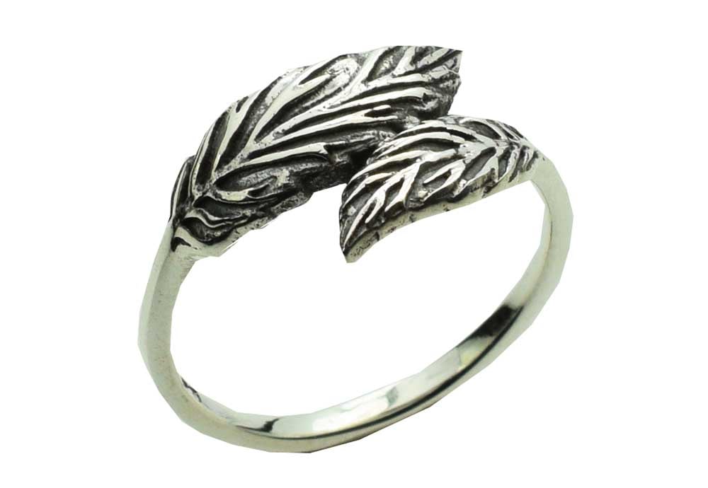 Silver Ring Double Leaf