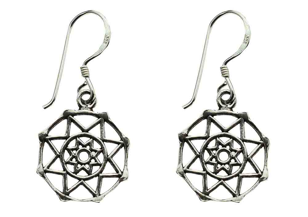 Silver Earring Stars In Circle