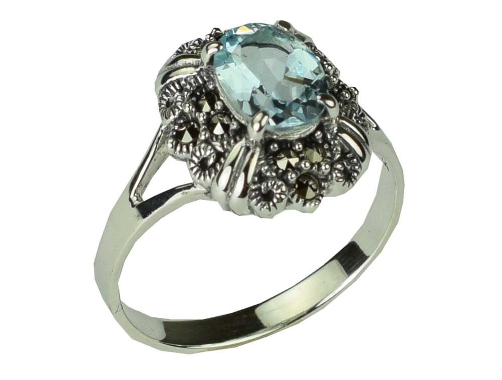 Silver Ring Marcasite Topaz