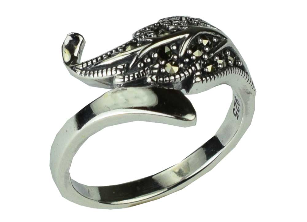 Silver Ring Marcasite Leaves