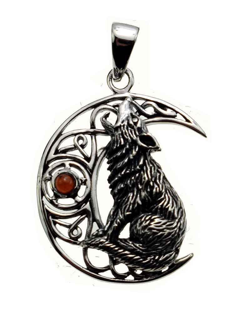 Pendant Silver Moon Wolf Garnet Lisa Parker Licensed