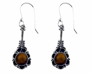 Silver Earring Circle Tiger Eye