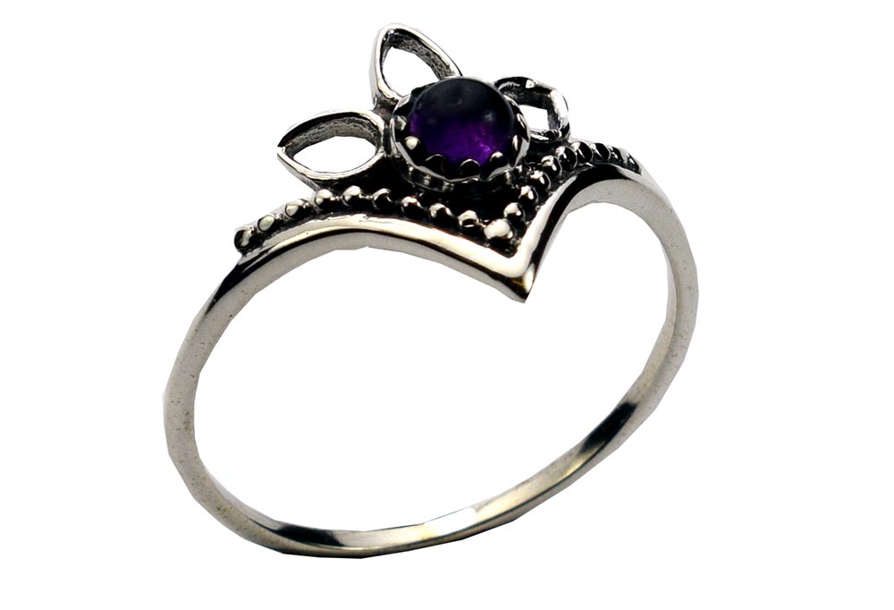 Silver Ring Crown Amethyst