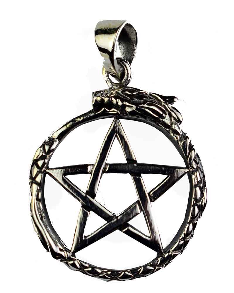 Silver Pendant Pentagram Snake