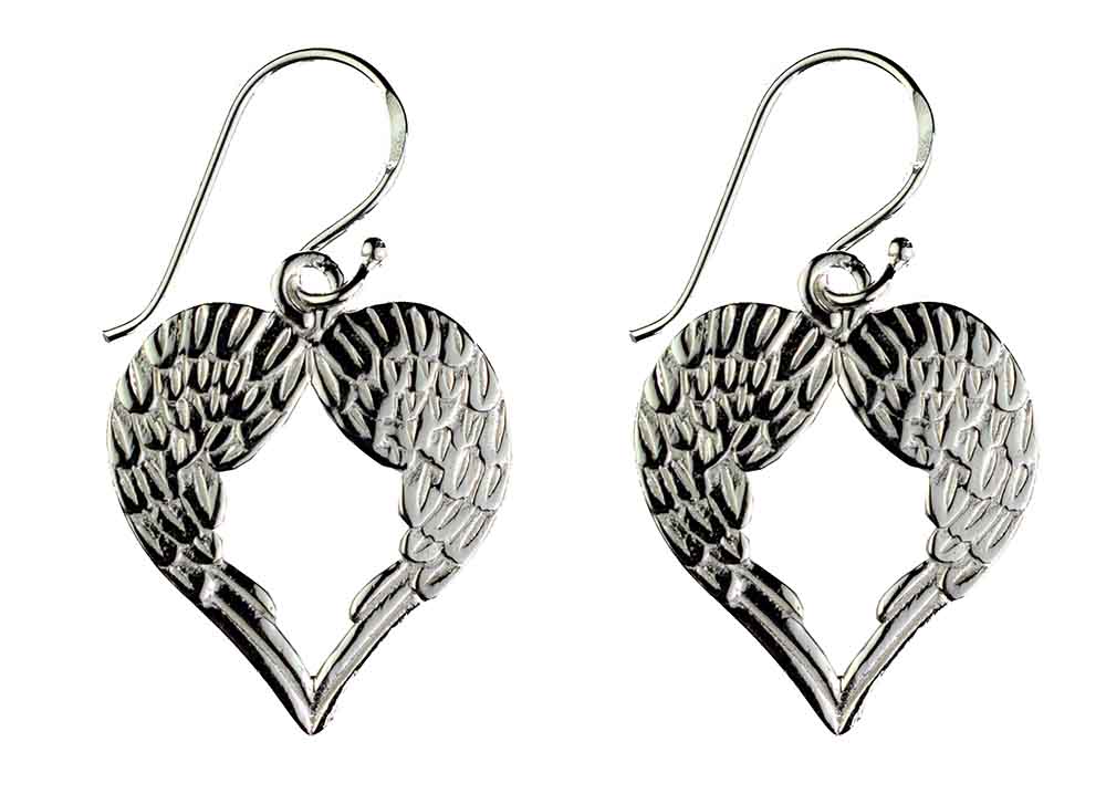 Silver Earring Winged Heart 2cm