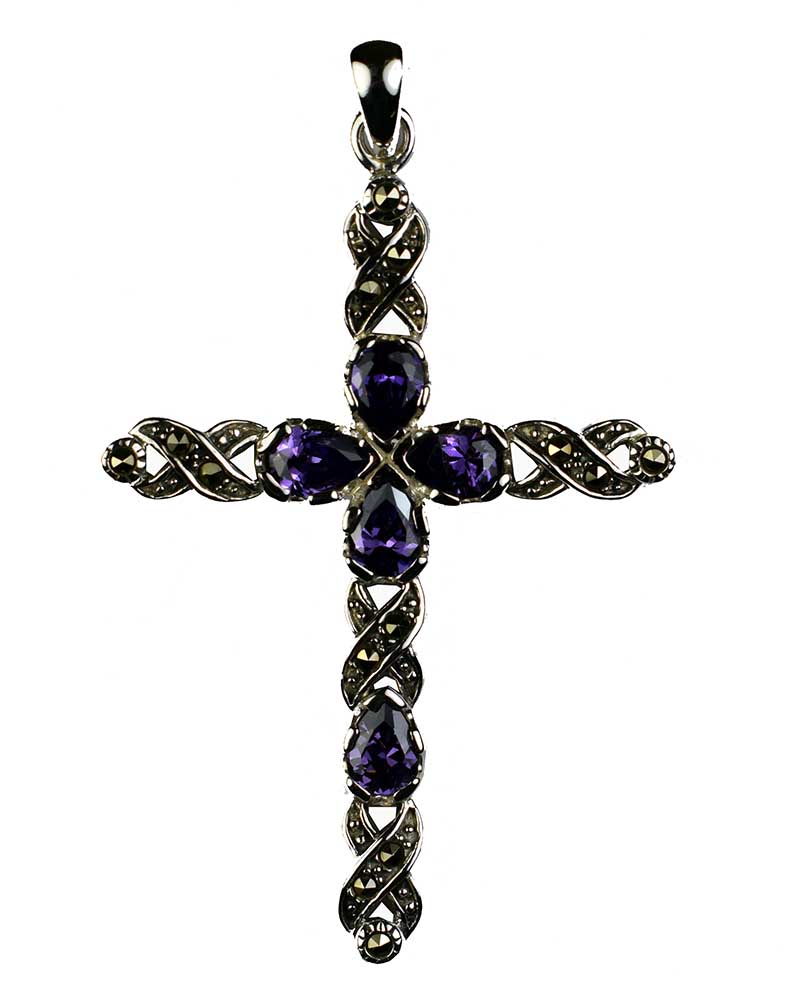 Silver Pendant Cross Amethyst