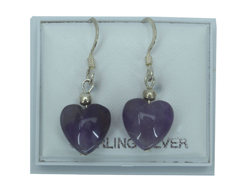 Silver Earing Hearts Amethyst