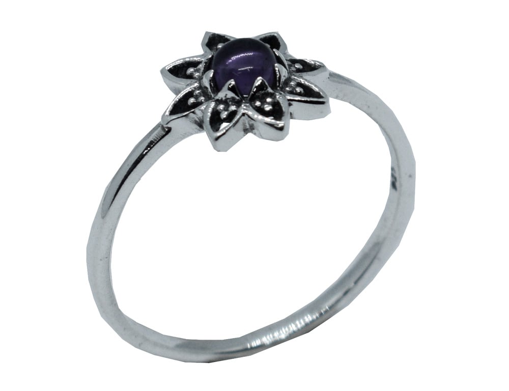 Silver Ring Flower Amethyst