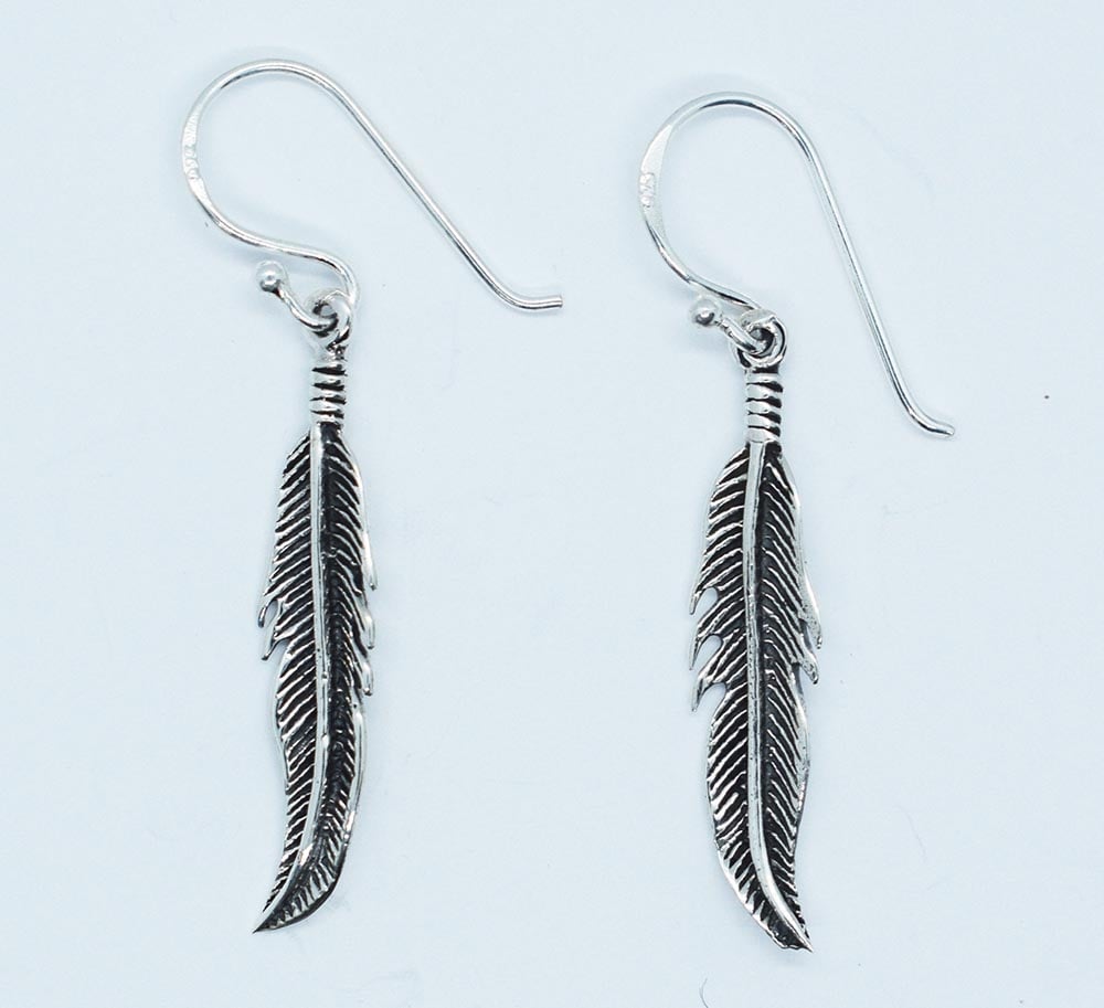 Silver Earing Feather Oxidised
