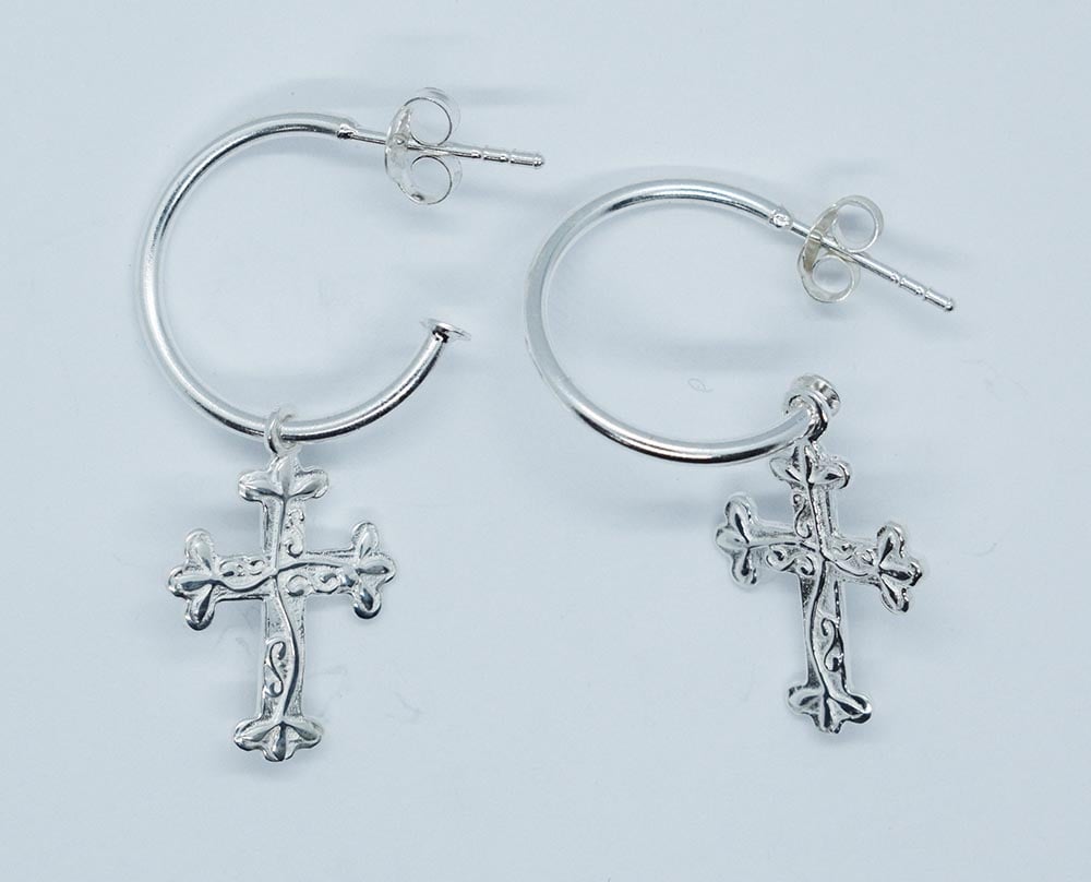 Silver Earing Cross on Hoop