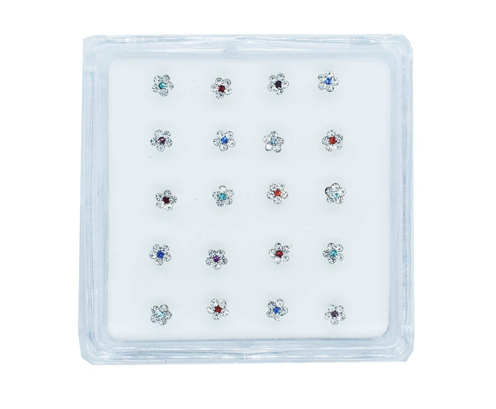 Silver Nose Stud Flower 20pc