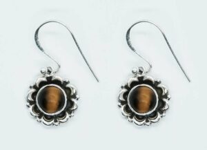 Silver Earring Circle Tiger Eye