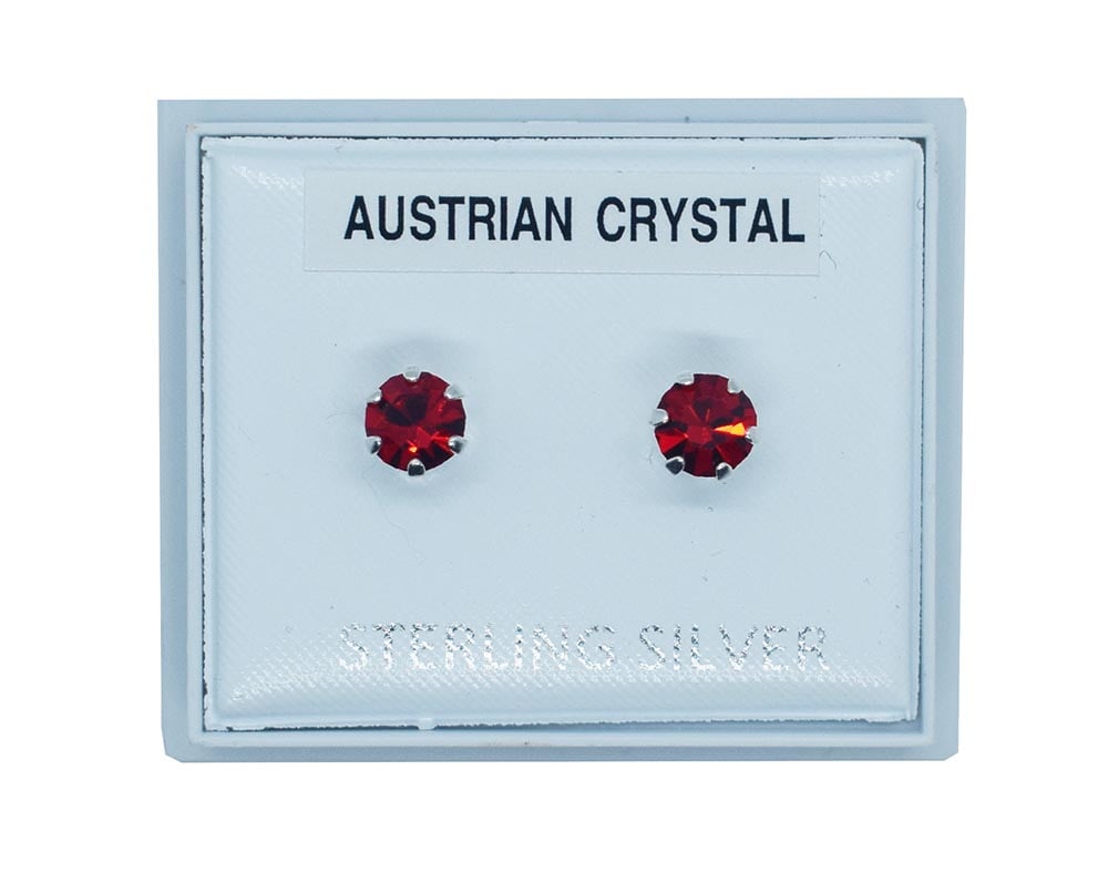 Silver Earring Stud Light Red