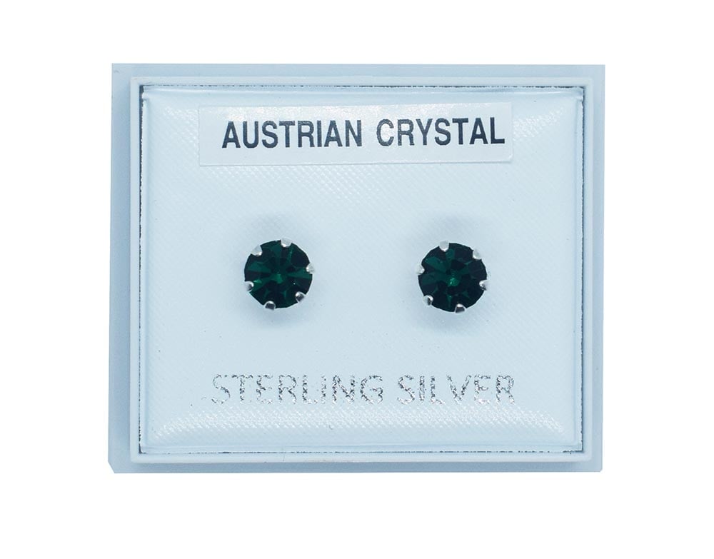 Silver Earring Stud Dark Green