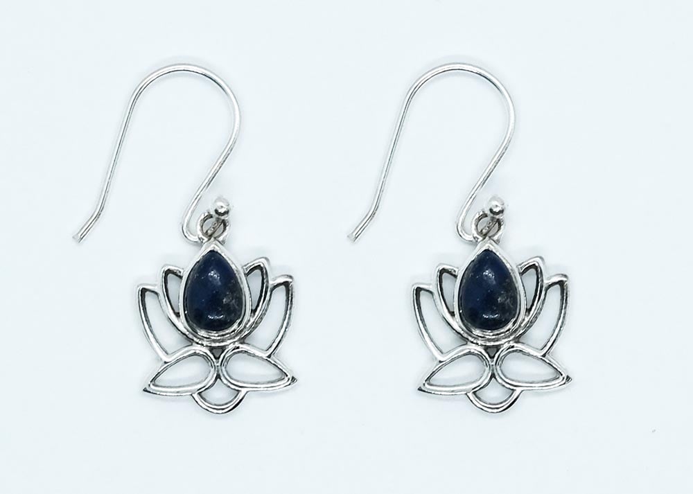 Silver Earring Lotus Lapis 4x6