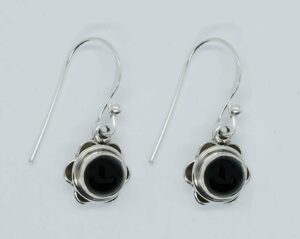 Silver Earring Round Onyx 6x6